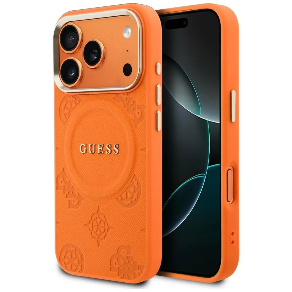 Etui Guess Peony Hot Stamp MagSafe do iPhone 17 Pro Pomarańczowy