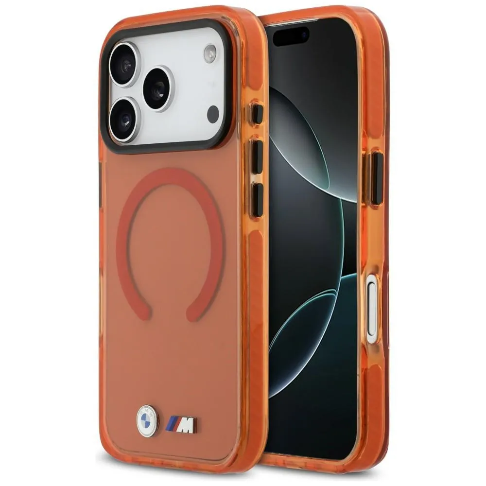 Etui BMW M IML Shockproof Metal Logos MagSafe do iPhone 17 Pro Pomarańczowy