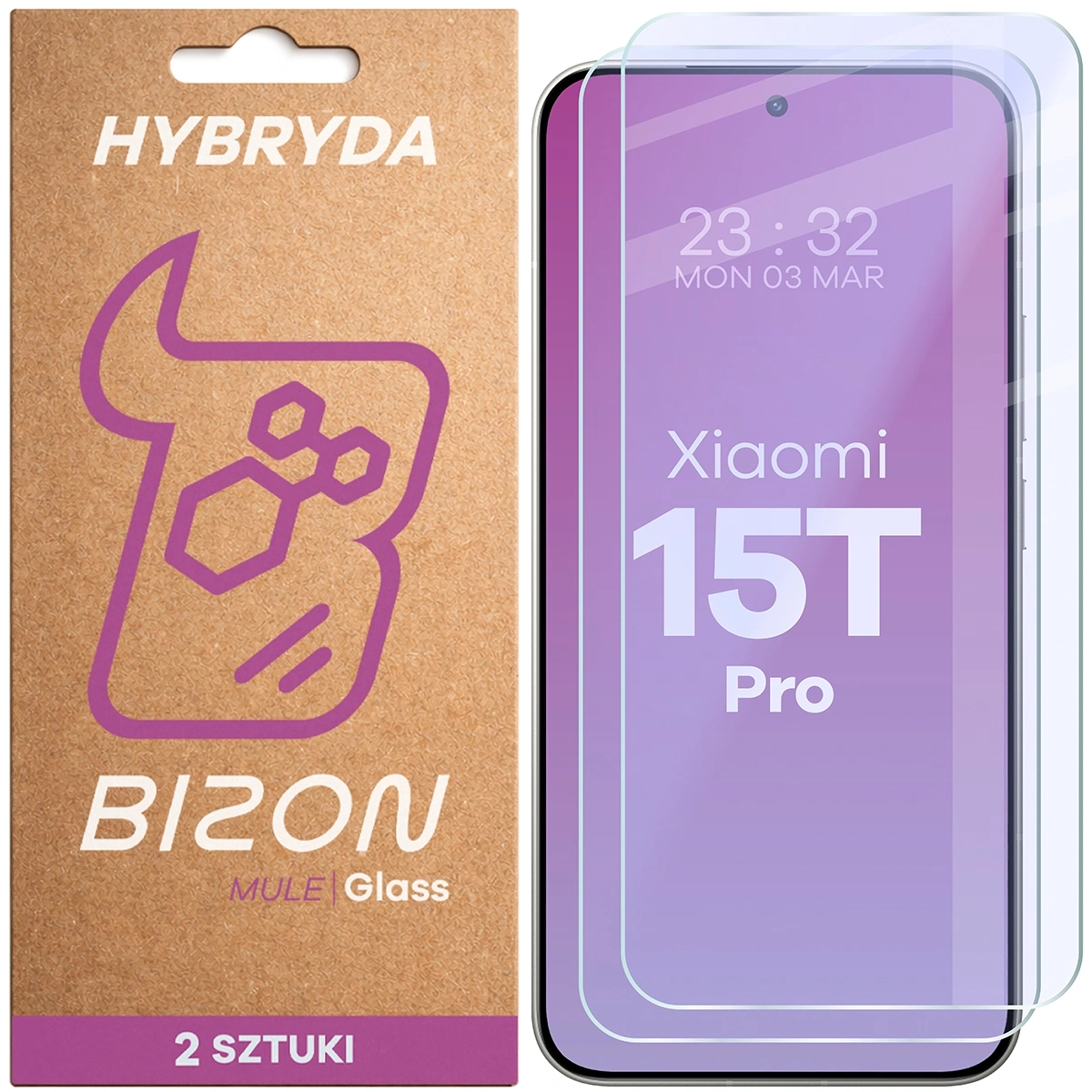 Szkło hybrydowe Bizon elastyczne Glass Mule Duo do Xiaomi 15T Pro 2 sztuki