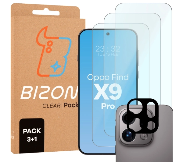 Bizon Szkło + szybka na aparat Glass Clear Pack do Oppo Find X9 Pro 3 sztuki