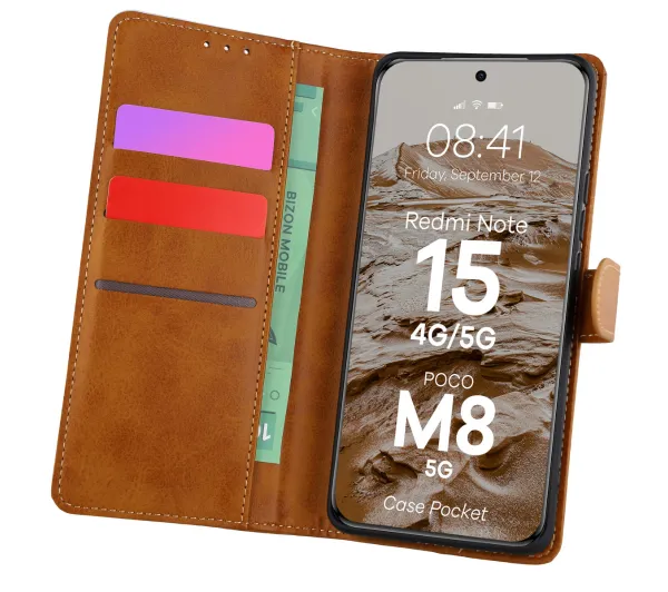 Bizon Case Pocket do Xiaomi Redmi Note 15 / POCO M8 5G Brązowy