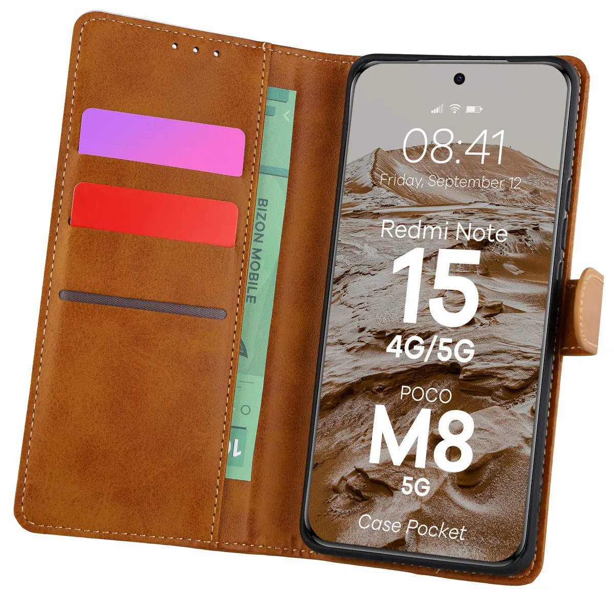 Etui Bizon Case Pocket do Xiaomi Redmi Note 15 / POCO M8 5G Brązowy