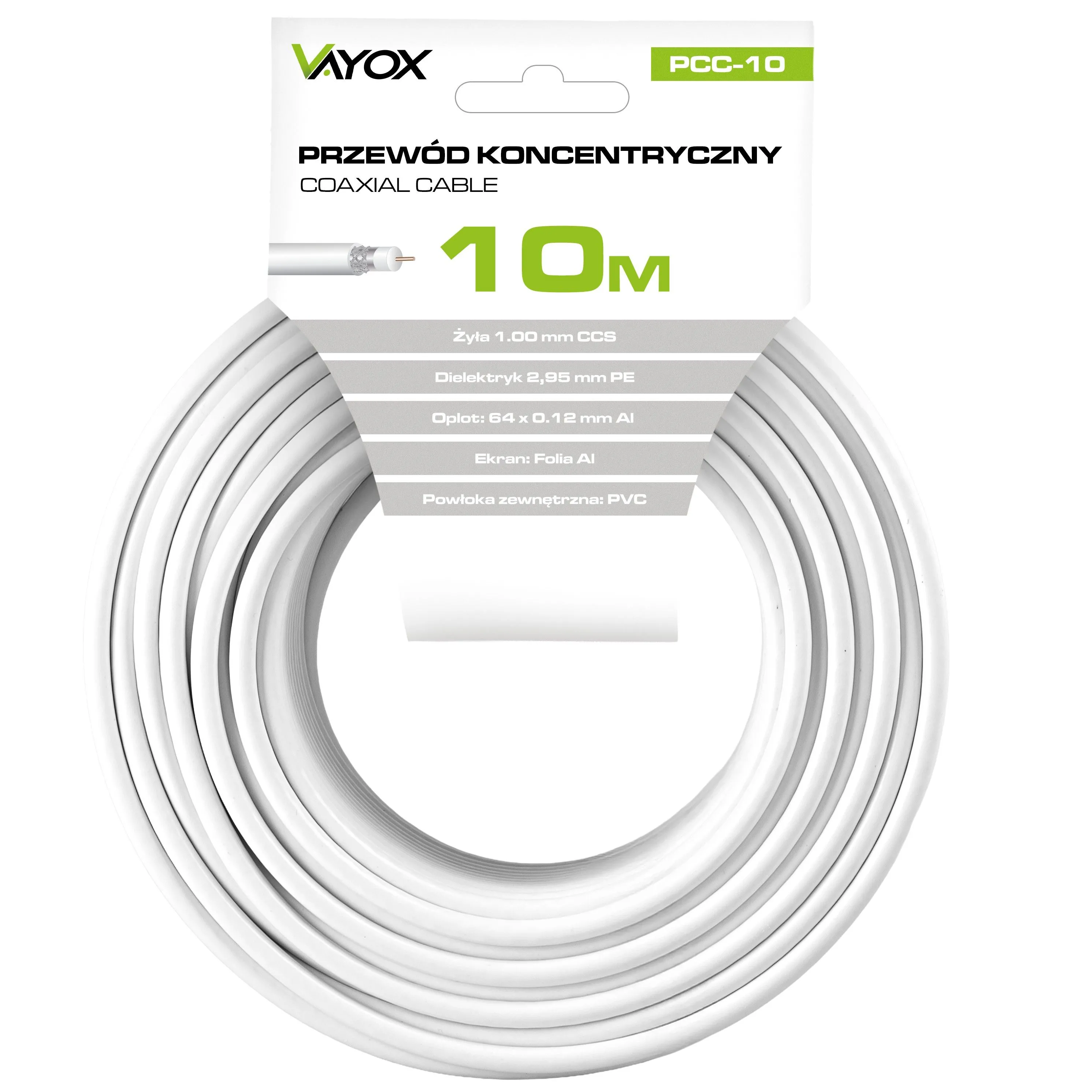 Kabel koncentryczny Vayox PCC-10 10m Biały