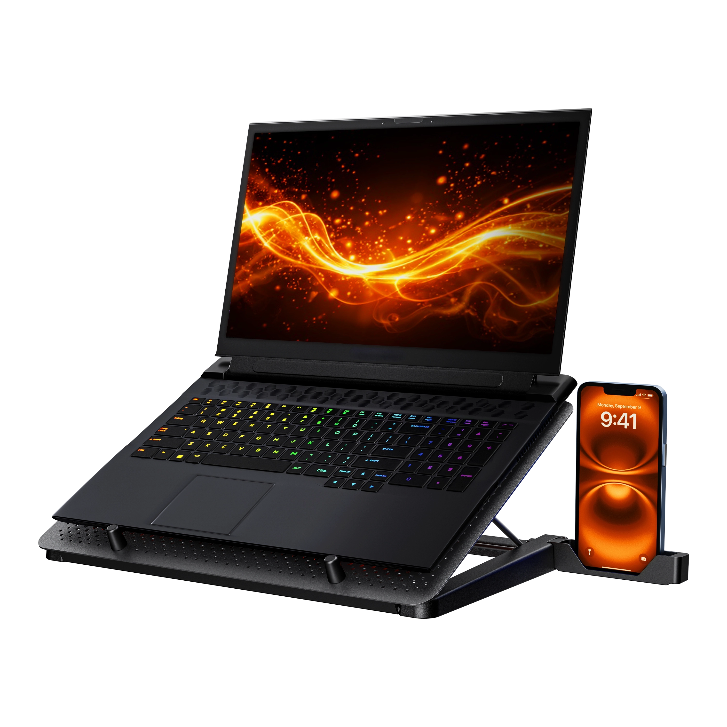Podstawka chłodząca Reinston EPCH03 z uchwytem na telefon do laptopów do 17,3” Czarny