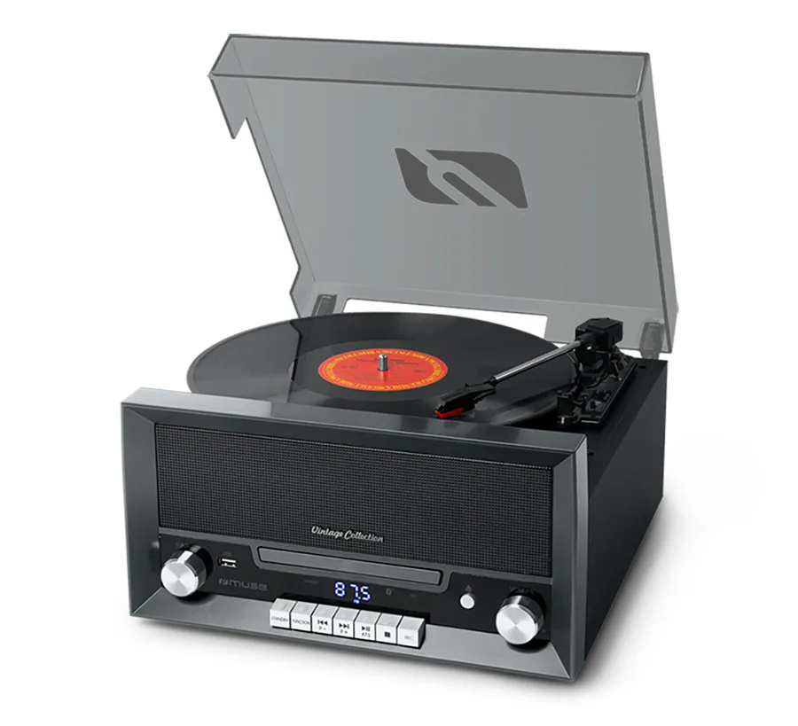 Gramofon Muse MT-110 DS Półautomatyczny Napęd bezpośredni Bluetooth Odtwarzacz CD Czarno-srebrny