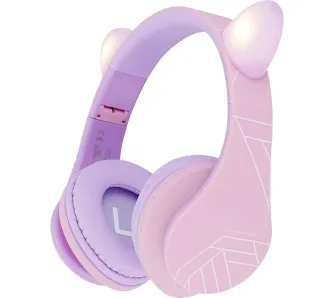 Słuchawki bezprzewodowe PowerLocus P2 Kids Kocie Uszy Nauszne Dla Dzieci Bluetooth 5.3 Fioletowo-różowy