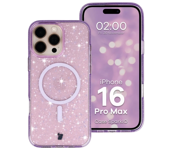 Bizon Case SparklO do iPhone 16 Pro Max Przezroczysto-Fioletowe Z Brokatem