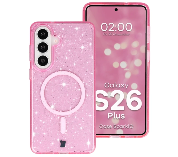 Bizon Case SparklO do Galaxy S26 Plus Przezroczysto-Różowe Z Brokatem