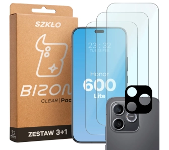 Zestaw ochronny Bizon 3x Szkło + szybka na aparat Glass Clear Pack do Honor 600 Lite 5G