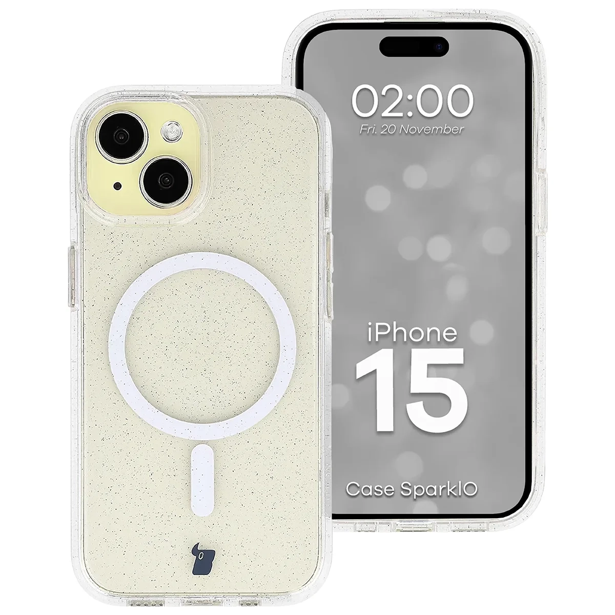 Etui Bizon Case SparklO do iPhone 15 Przezroczyste z Brokatem