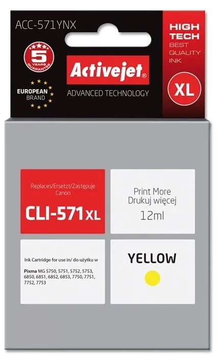 Tusz ActiveJet ACC-571YNX (zamiennik CLI-571XL) Żółty 12 ml