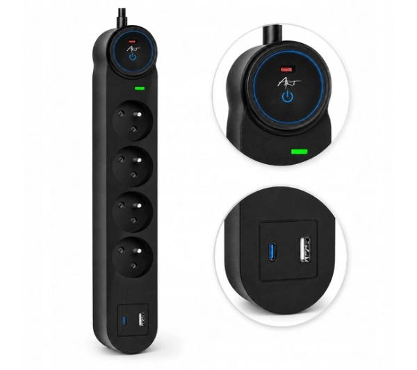 ART FU915 USB-A USB-C 4 gniazda 3m Czarny