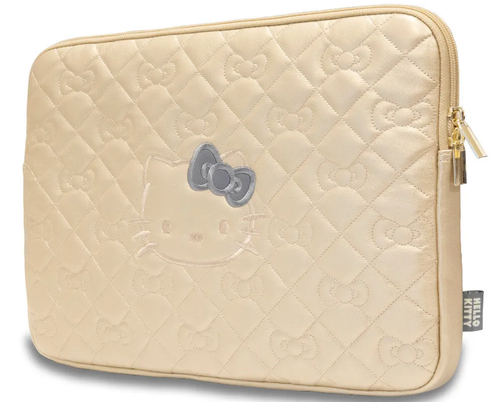 Etui na laptop Hello Kitty Zip PU Quilted Bows 14" Złoty