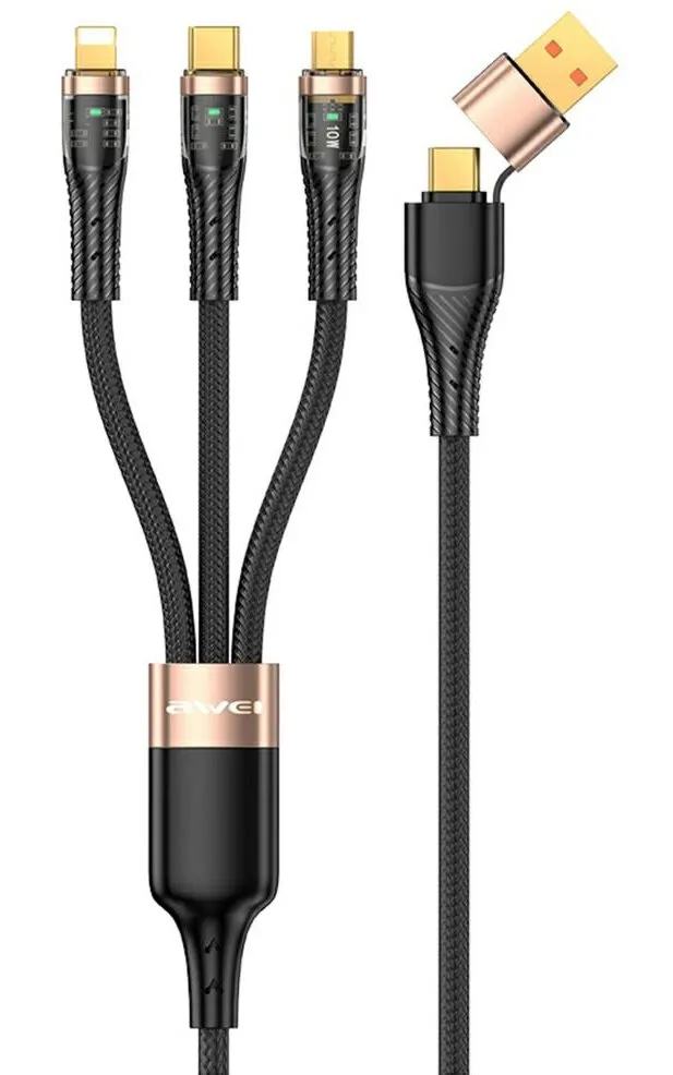 Kabel Awei USB-A/USB-C - USB-C/Lightning/Micro USB CL-228 3w1 100W 1.5 m Czarny