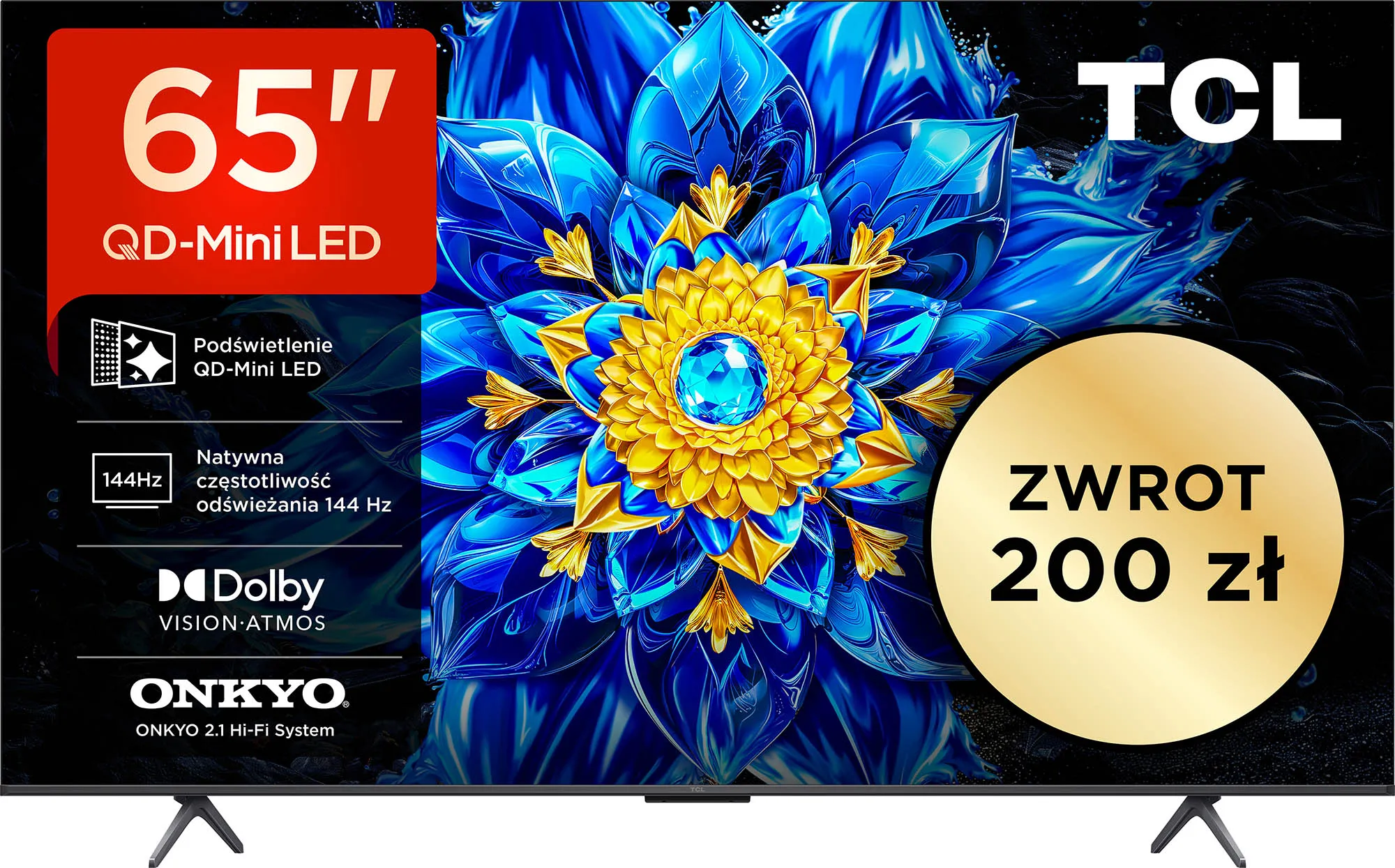 Telewizor TCL 65P8L 65" QD-Mini LED 4K 144Hz Google TV Funkcje AI Dolby Vision Dolby Atmos HDMI 2.1 DVB-T2