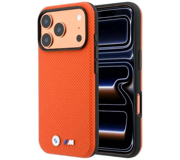 BMW M Quadrille Kevlar Metal Logo MagSafe do iPhone 18 Pro / 17 Pro Pomarańczowy