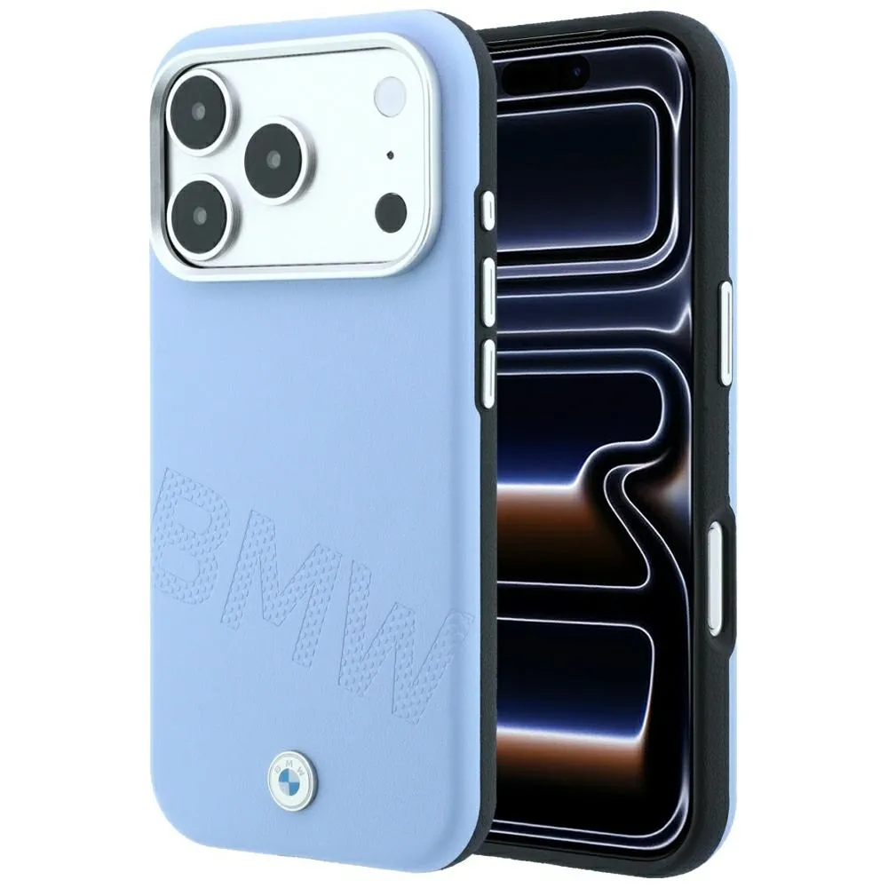 Etui BMW Sign Inclined Deboss Letters MagSafe do iPhone 18 Pro / 17 Pro Niebieski