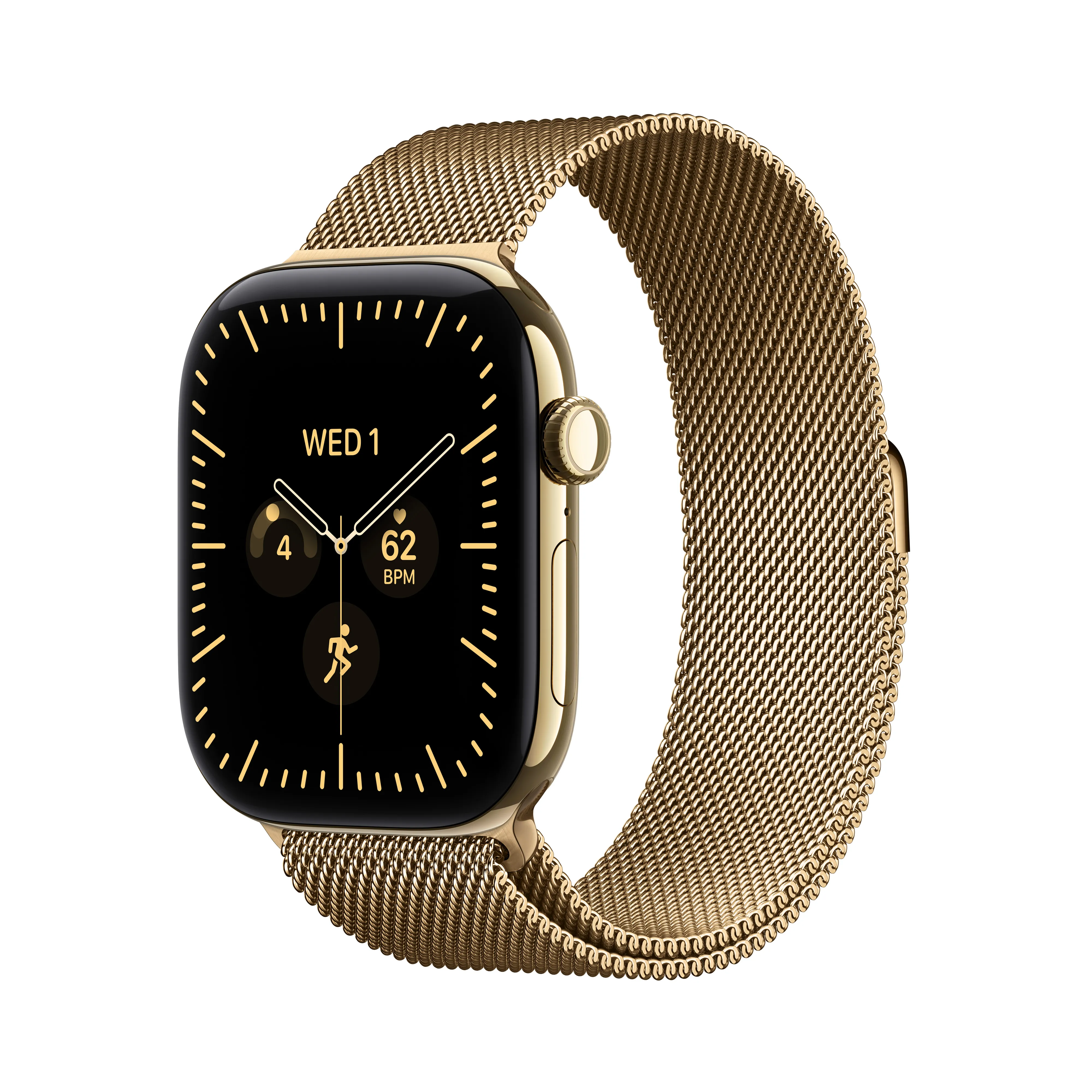 Opaska dla seniora Apple Watch Series 12 GPS + Cellular Koperta 46mm tytan złoty bransoletka mediolańska -M/L