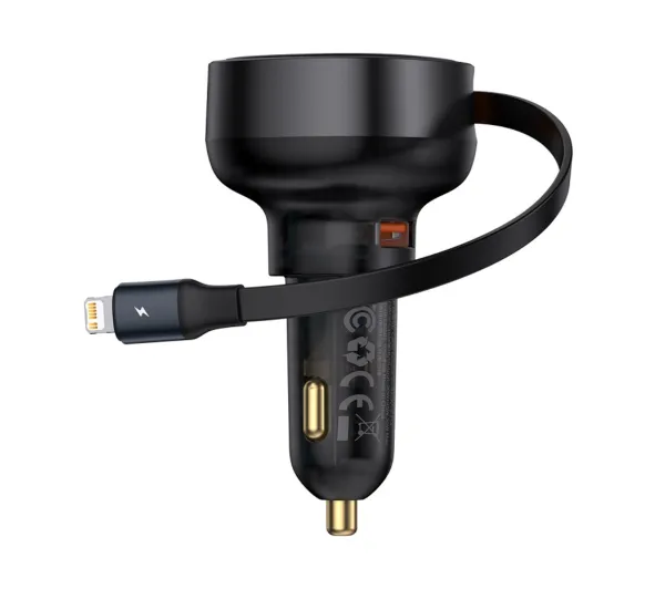 Baseus Enjoyment Pro 55W USB-A ze zwijanym kablem Lightning Czarny