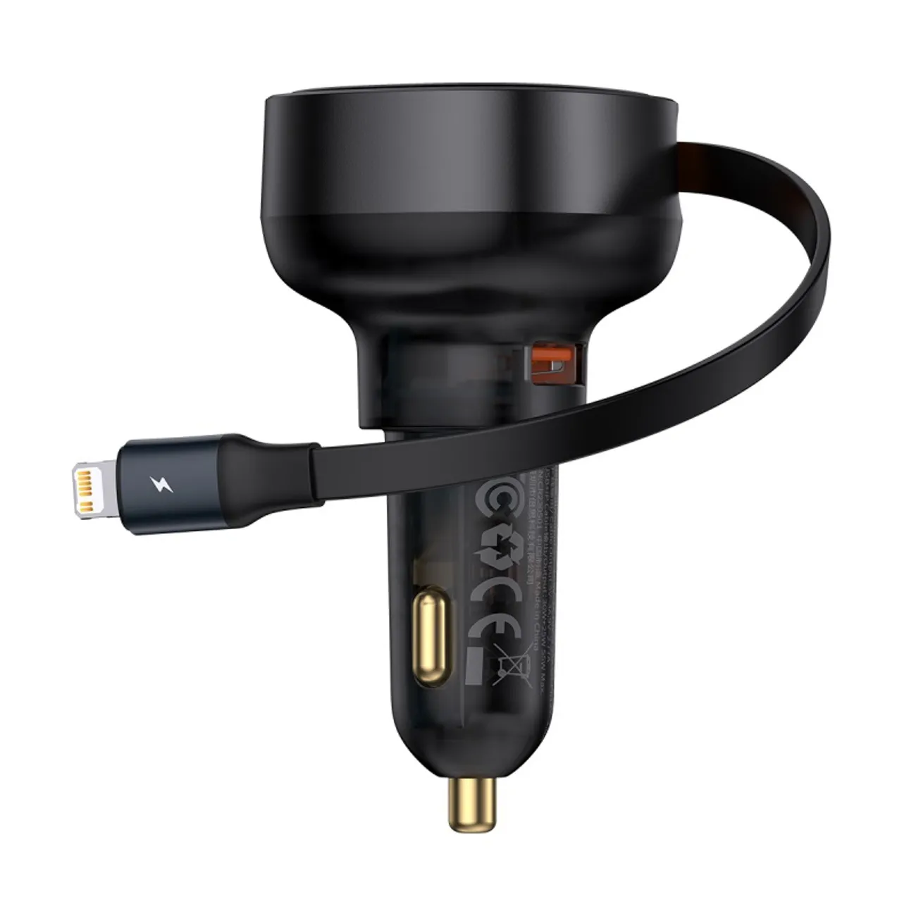Ładowarka samochodowa Baseus Enjoyment Pro 55W USB-A ze zwijanym kablem Lightning Czarny
