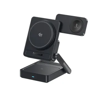 Ładowarka indukcyjna Baseus PicoGo AF21 3w1 Qi2.2 35W Czarny + ładowarka 45W, kablel USB-C 1m