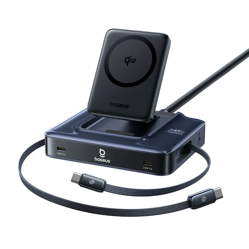 Stacja ładująca Baseus Nomos NH21 6w1 Qi2 245W USB-C Czarny