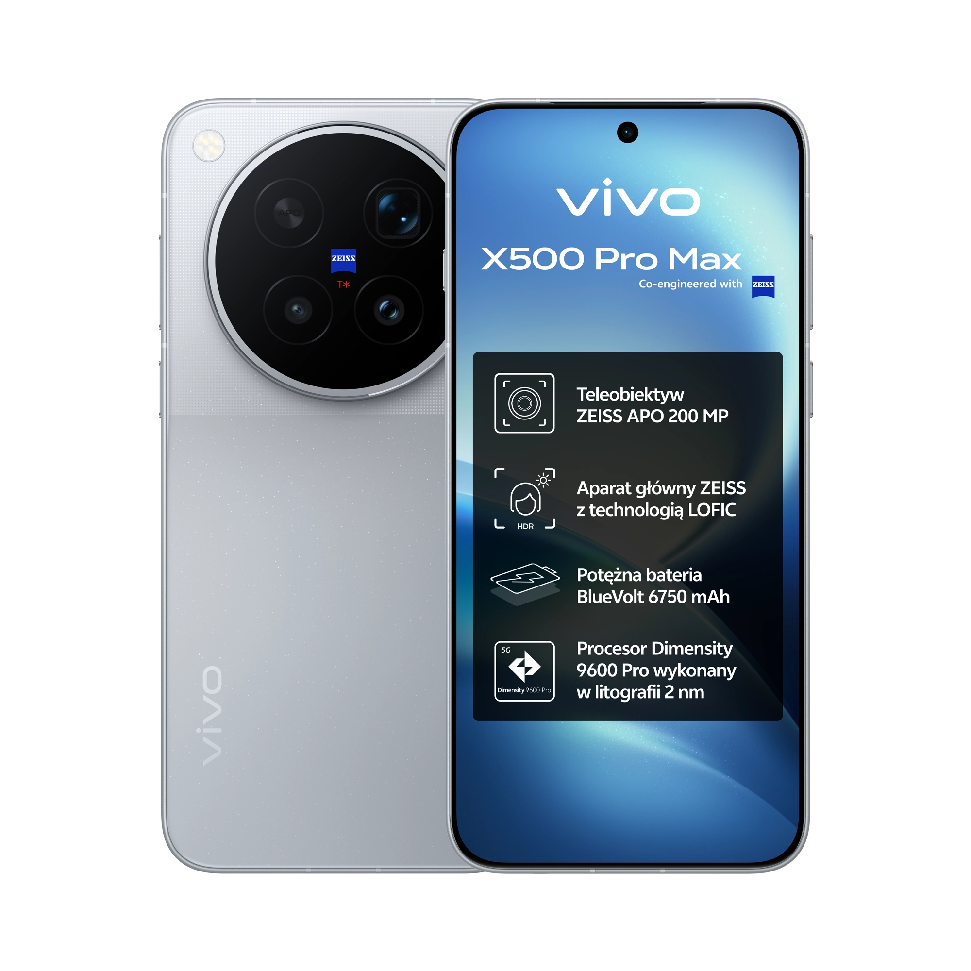 Smartfon vivo X500 Pro Max 12/256GB 6,85" Funkcje AI 144Hz 50Mpix Szary