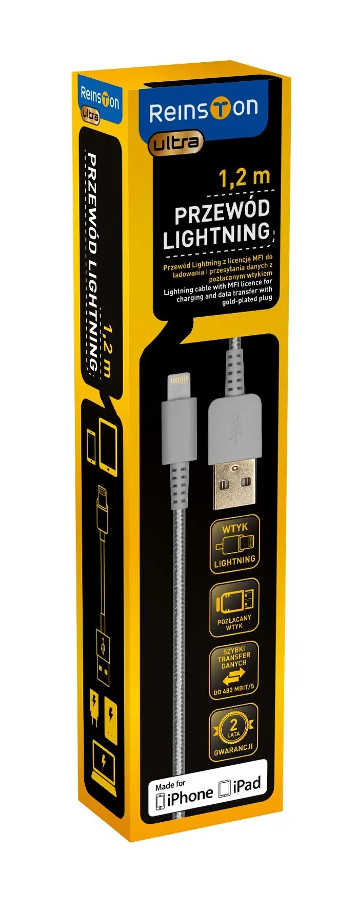 Kabel Reinston EKT13 Lightning 1,2m Srebrny