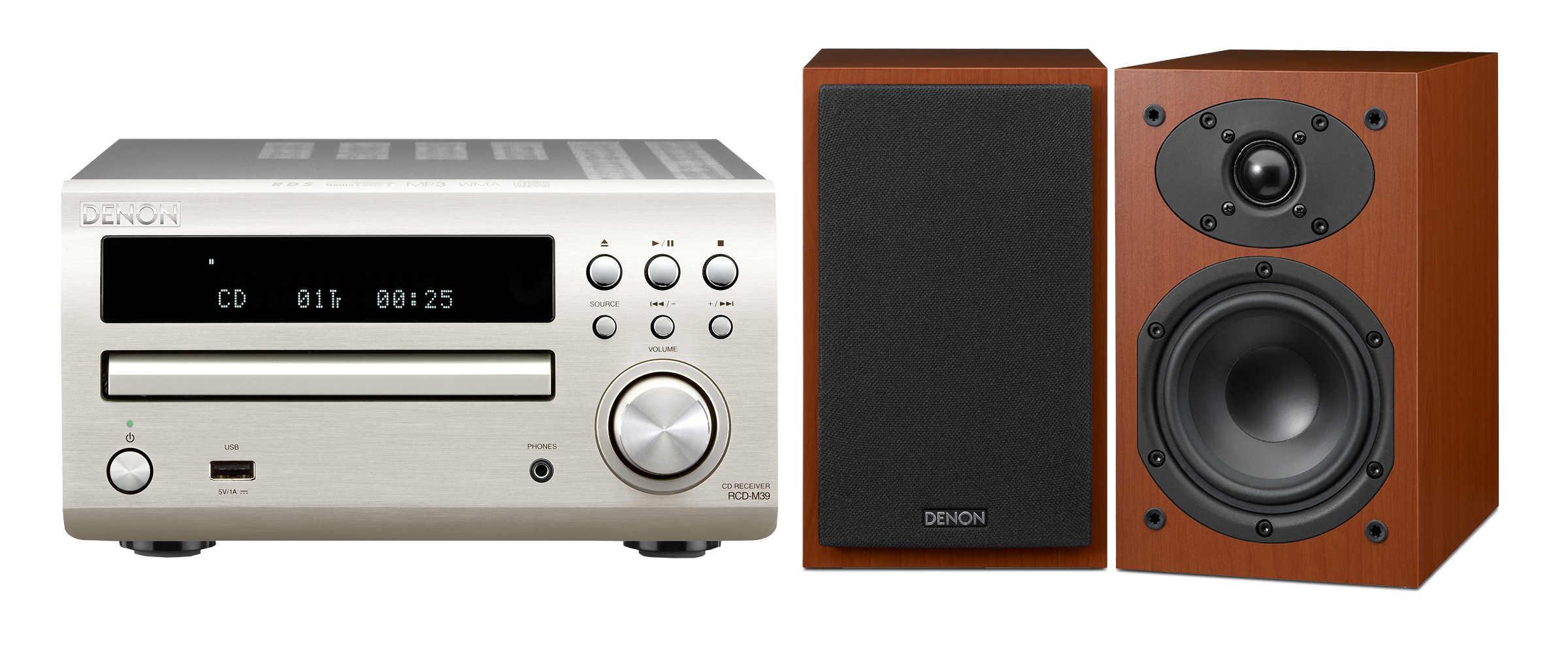 Wieża Denon RCD-M39 (srebrny) + SC-M39 (wiśniowy)