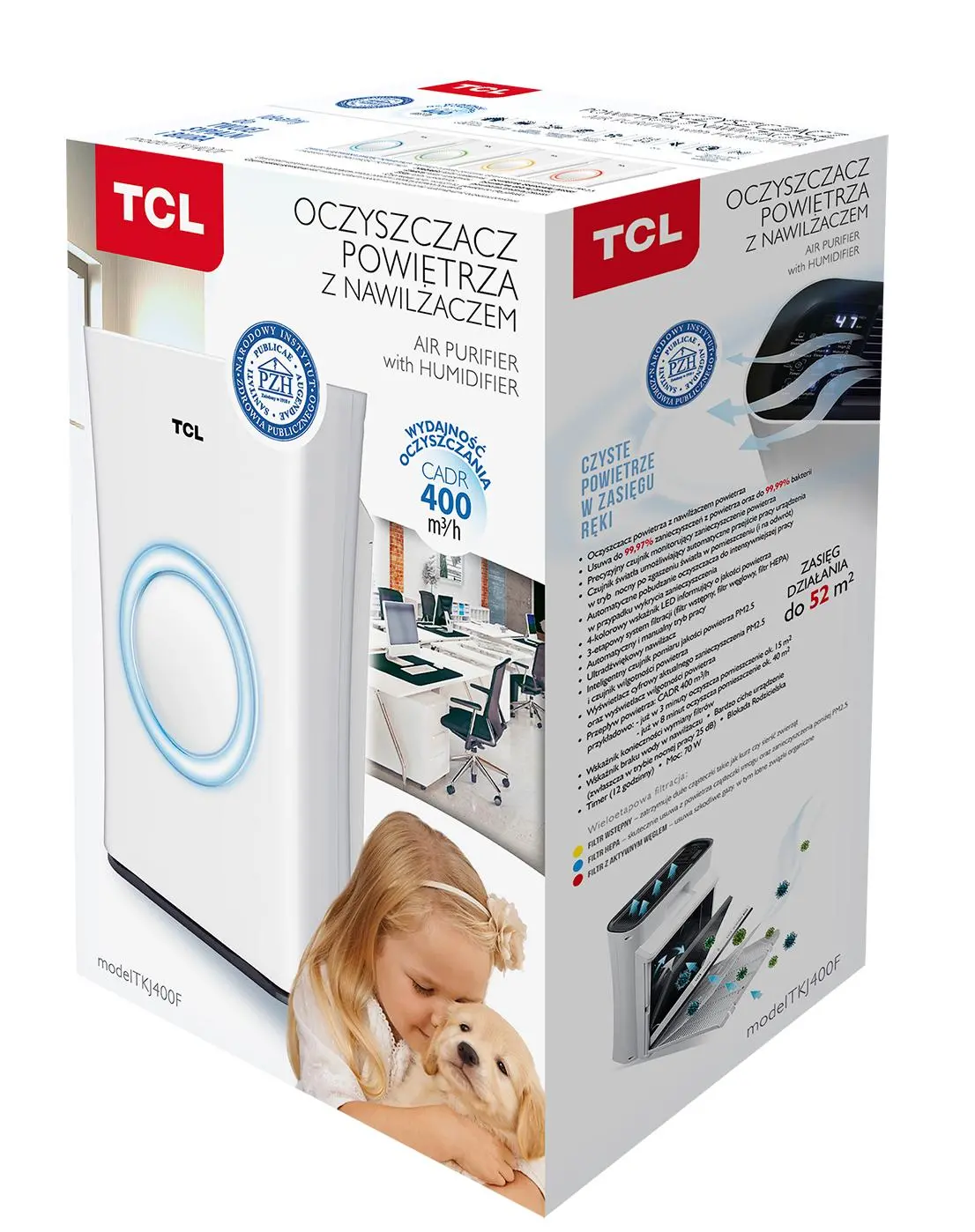 Oczyszczacz powietrza TCL TKJ400F Jonizacja Nawilżanie powietrza
