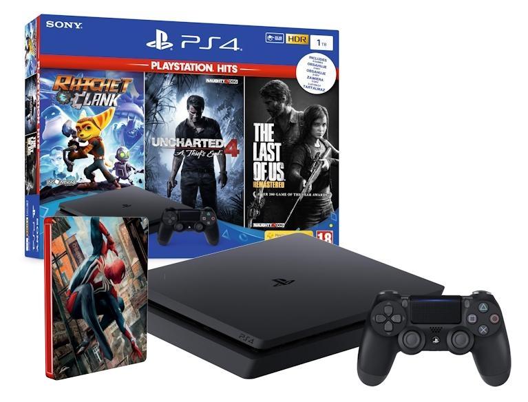 Konsola Sony PlayStation 4 Slim 1TB + Ratchet & Clank + Uncharted 4 + The Last of Us + Marvel’s Spider-Man + steelbook