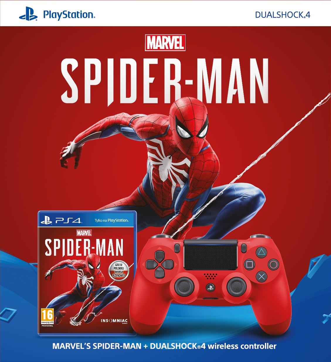 Sony DualShock 4 v2 (czerwony) + Marvel's Spider-Man - Dobra