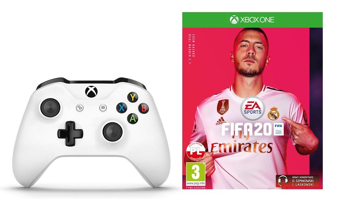 Pad Microsoft Xbox One Kontroler bezprzewodowy (biały) + FIFA 20