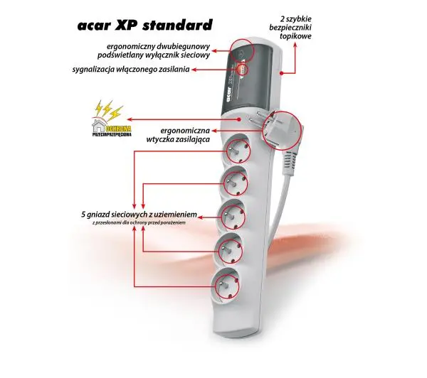 Acar XP standard 5 gniazd 5m Szary