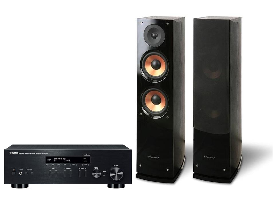Zestaw stereo Yamaha MusicCast R-N303D (czarny), Pure Acoustic NOVA 6 front (czarny)