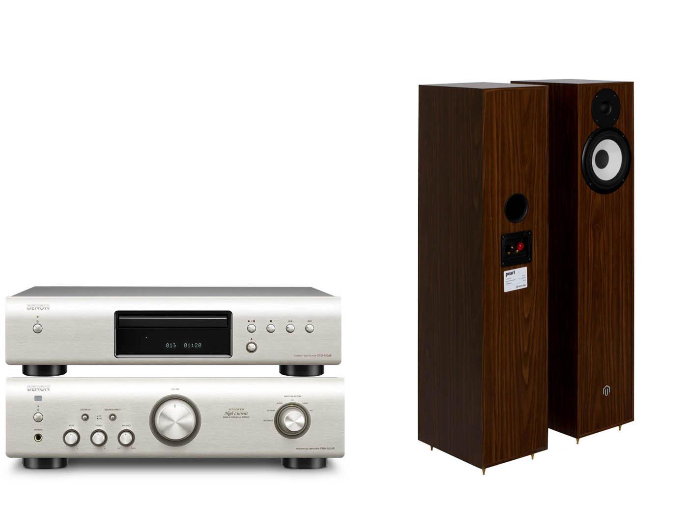 Wieża Denon DCD-520AE + PMA-520AE (srebrny) + Pylon Audio Pearl 20 (orzech)