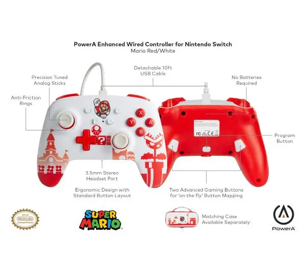 PowerA Enhanced Mario Red & White do Nintendo Switch Przewodowy