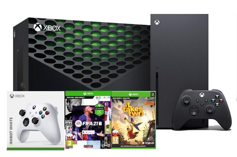 Konsola Xbox Series X + FIFA 21 +It Takes Two + dodatkowy pad (biały)