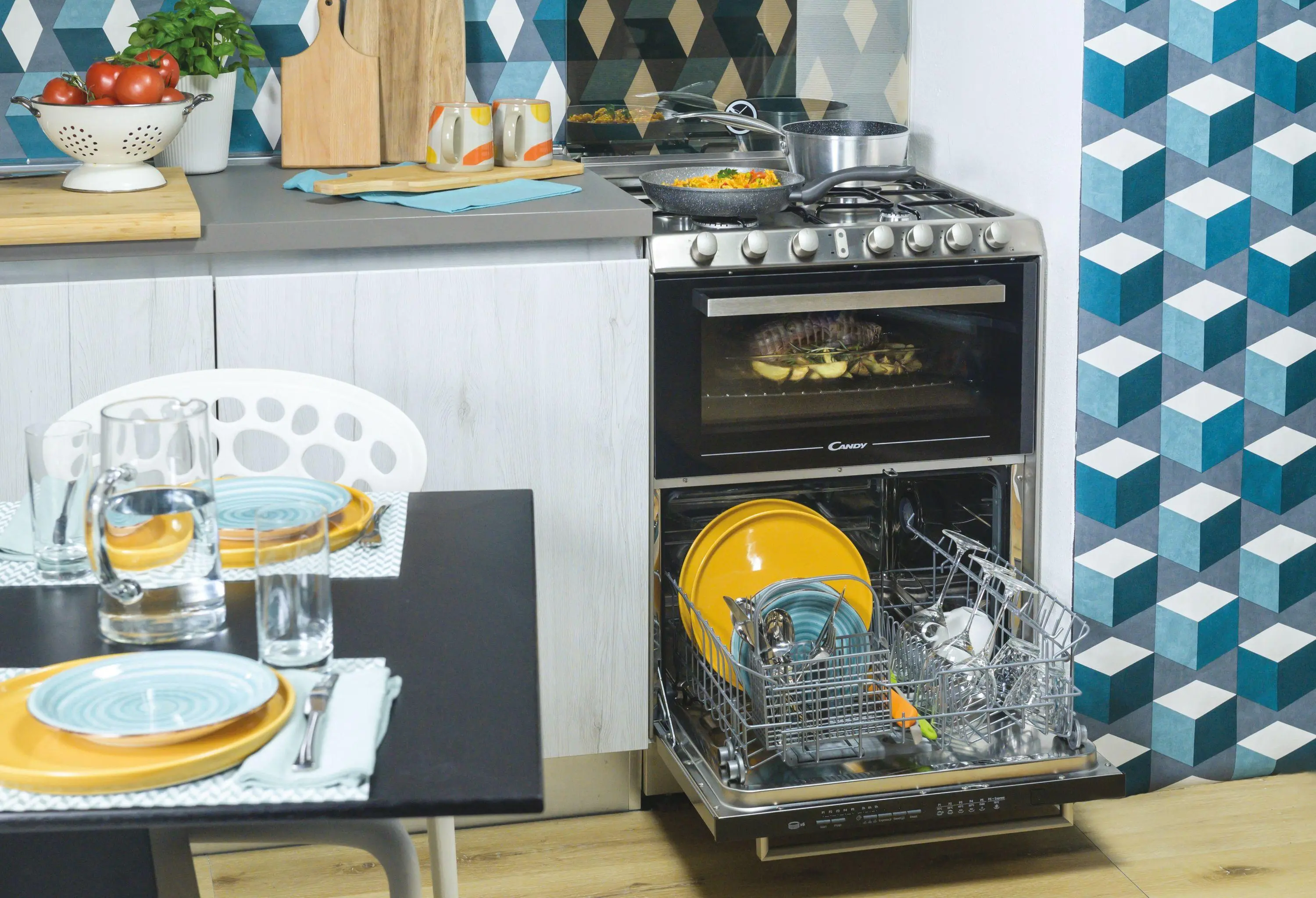 kuchnia gazowo-elektryczna ze zmywarką Candy TRIO4GXNT/1