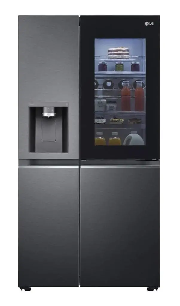 Lodówka LG InstaView GSXV90MCDE Funkcje AI Pełny No Frost 179cm Dystrybutor wody Zdalne sterowanie Ciemny grafit mat
