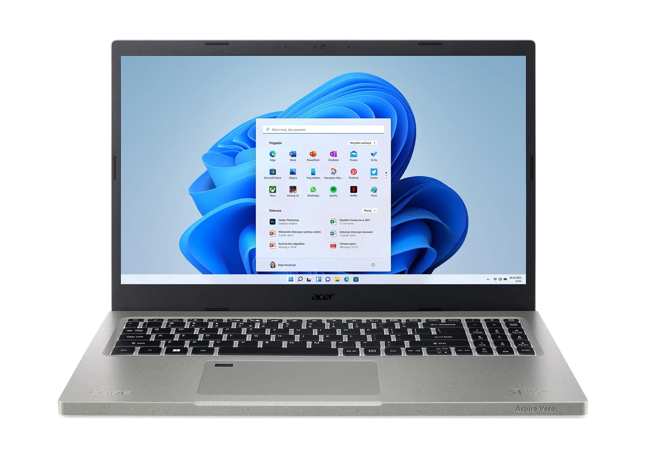 Laptop Acer Aspire Vero AV15-51-55PU 15,6" i5-1155G7 8GB RAM 512GB Dysk SSD Win11 Szary