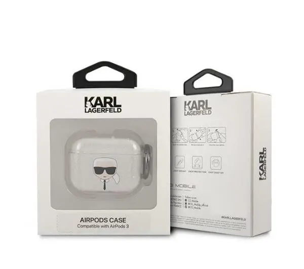 Karl Lagerfeld KLA3UKHGS Glitter Karl`s Head AirPods 3 Cover Srebrny