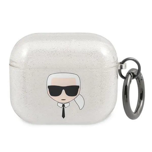 Etui na słuchawki Karl Lagerfeld KLA3UKHGS Glitter Karl`s Head AirPods 3 Cover Srebrny