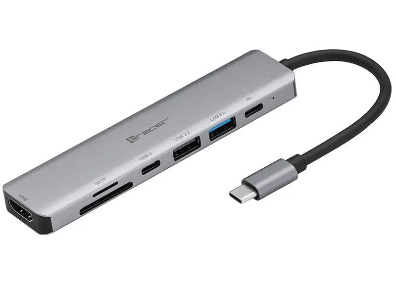 Adapter Tracer A-2 (TRAPOD46997) USB-C z czytnikiem kart, HDMI 4K, USB 3.0, PD 60W