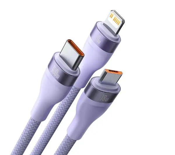 Baseus Flash Series 2 3w1 USB-C + micro USB + Lightning 100W 1,5m Fioletowy