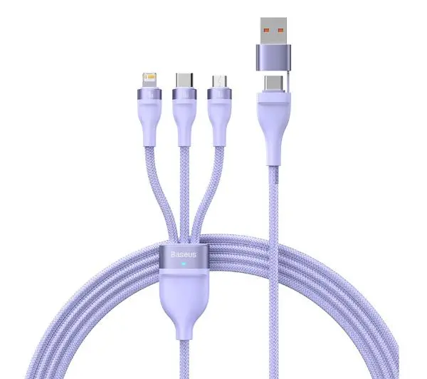 Baseus Flash Series 2 3w1 USB-C + micro USB + Lightning 100W 1,5m Fioletowy