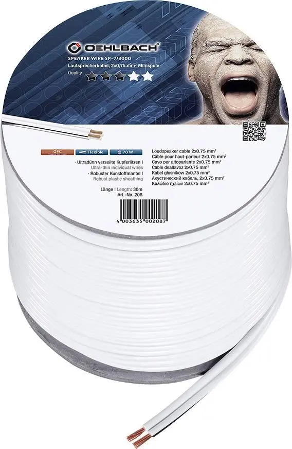 Kabel głośnikowy Oehlbach Speaker Wire SP-7 (208) 2x0,75mm 30m Biały