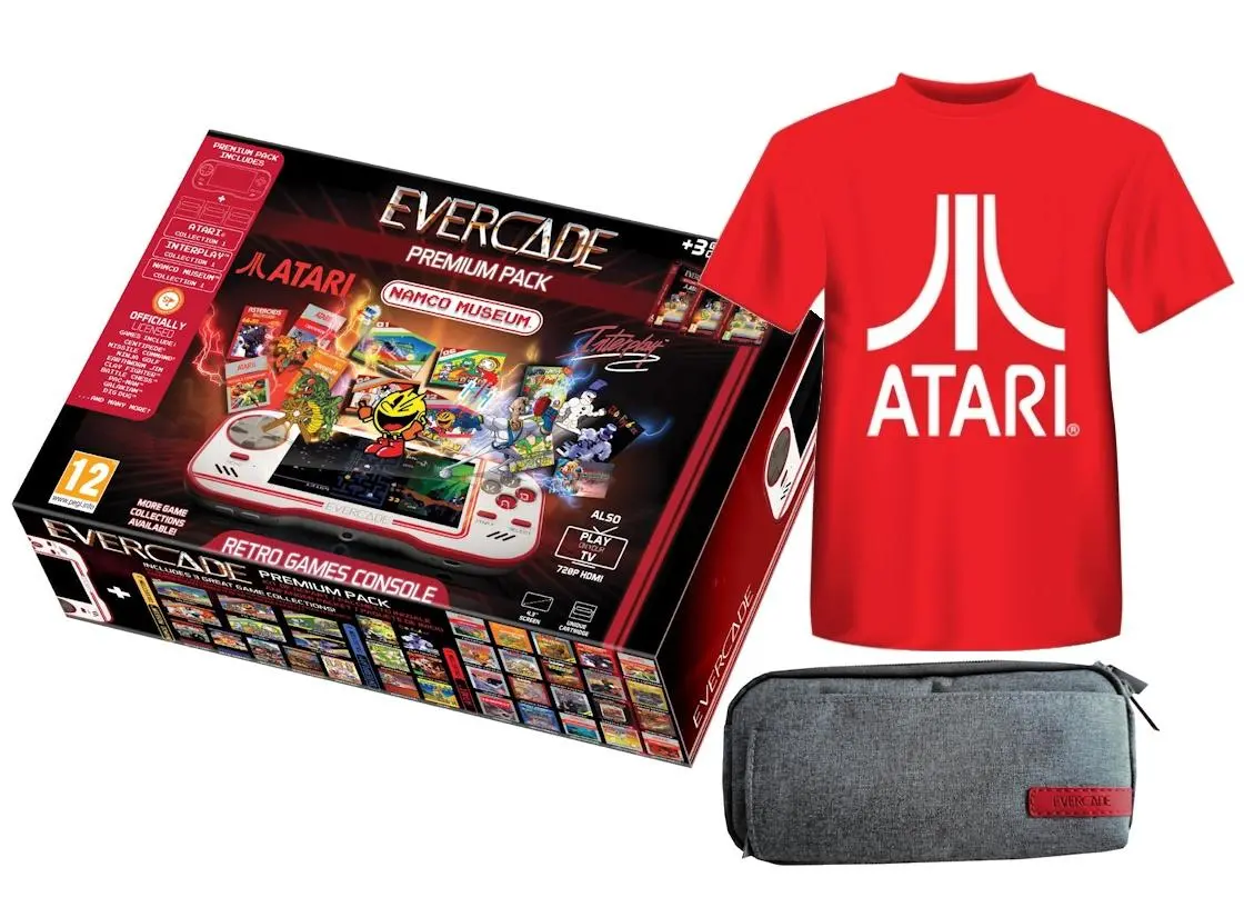 Konsola Evercade Premium Pack Namco Museum Collection 1/ Interplay Collection 1 / Atari Collection 1 + etui + koszulka M