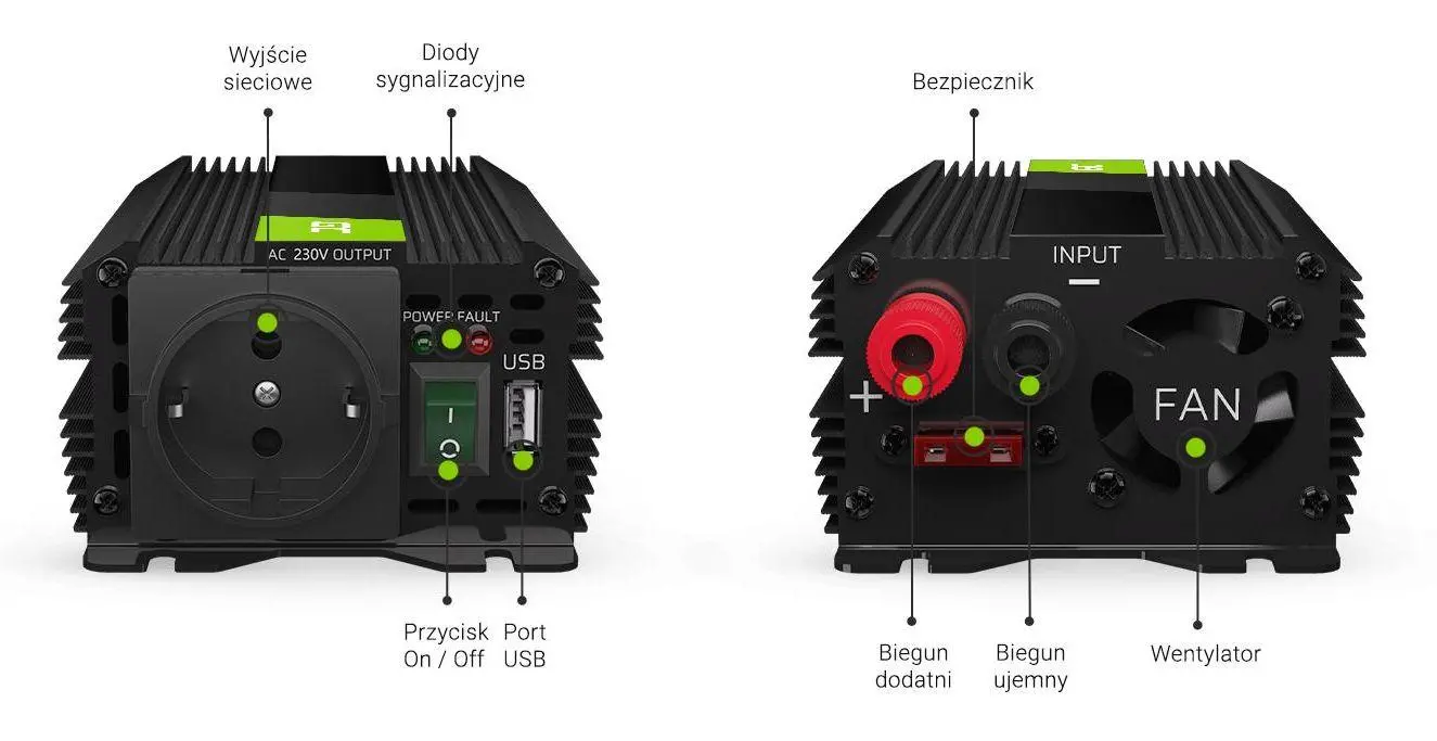 Фото Перетворювач (інвертор) Green Cell PRO 24V 230V 300W/600W (INVGC02)