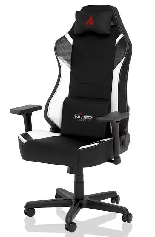 Fotel Nitro Concepts X1000 Radiant White Gamingowy do 135kg Tkanina Czarno-biały
